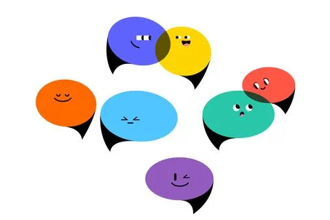 Speech bubble characters set with different emotions. Cute colorful cartoon v Stock Illustration