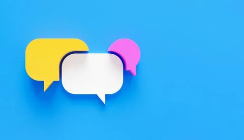 Speech bubble chat icon Symbol in 3D rendering isolated on blue background Stock Illustration