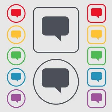 Speech bubble, Chat think icon sign. symbol on the Round and square buttons w Illustrazione stock