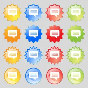 Speech bubble, Chat think icon sign. Big set of 16 colorful modern buttons fo Stock Illustration