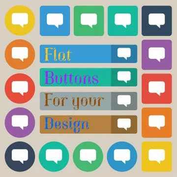 Speech bubble, Chat think icon sign. Set of twenty colored flat, round, square a Stock Illustration