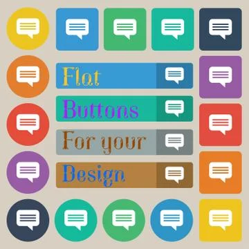 Speech bubble, Chat think icon sign. Set of twenty colored flat, round, square a Stock Illustration
