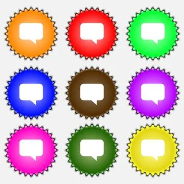 Speech bubble, Chat think icon sign. A set of nine different colored labels. Stock Illustration