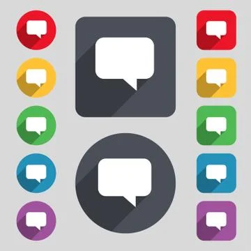 Speech bubble, Chat think icon sign. A set of 12 colored buttons and a long shad Illustrazione stock
