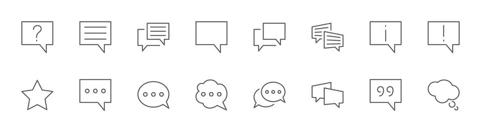 Speech Bubble Chat Vector Lines Icons. Editable Stroke Stockillustratie