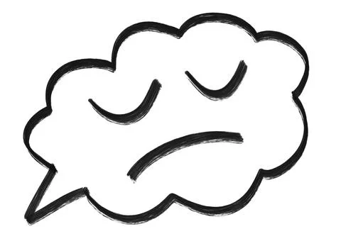 Speech bubble with closed eyes face and smiley drawn in black color Stock Illustration