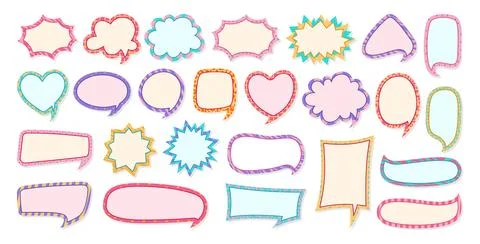 Speech bubble comic chatting box sticker set scrapbook empty dialog clouds Illustrazione stock