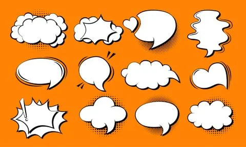 Speech bubble comic cloud pop art retro set vector Stock Illustration