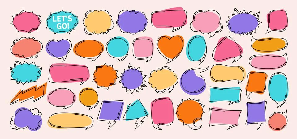 Speech bubble comic doodle chatting box set contour empty design dialog clouds Stock Illustration