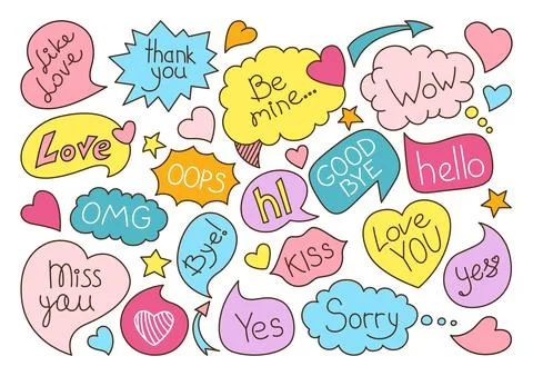 Speech bubble comic doodle set dialog text vector Stock Illustration