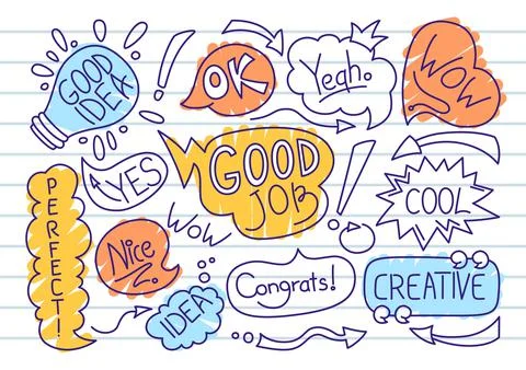 Speech bubble comic doodle set dialog cloud vector Stock Illustration