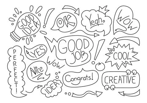 Speech bubble comic doodle set dialog cloud vector Stock Illustration