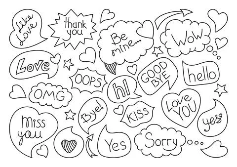 Speech bubble comic doodle set dialog vector Stock Illustration