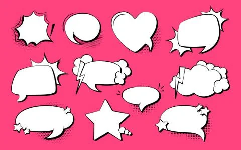 Speech bubble comic pop art set cloud heart star Stock Illustration