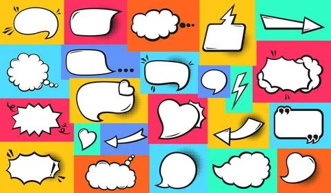 Speech bubble comic pop art retro set empty dialog comics clouds Stock-Illustration