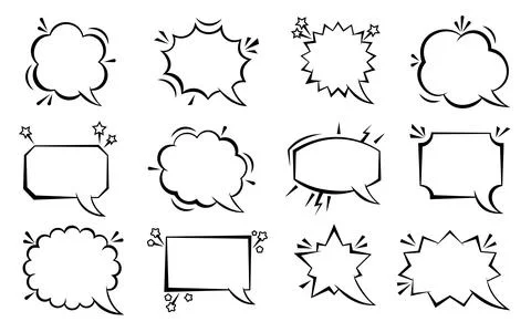 Speech bubble comic pop art dialog cloud frame set Stock Illustration