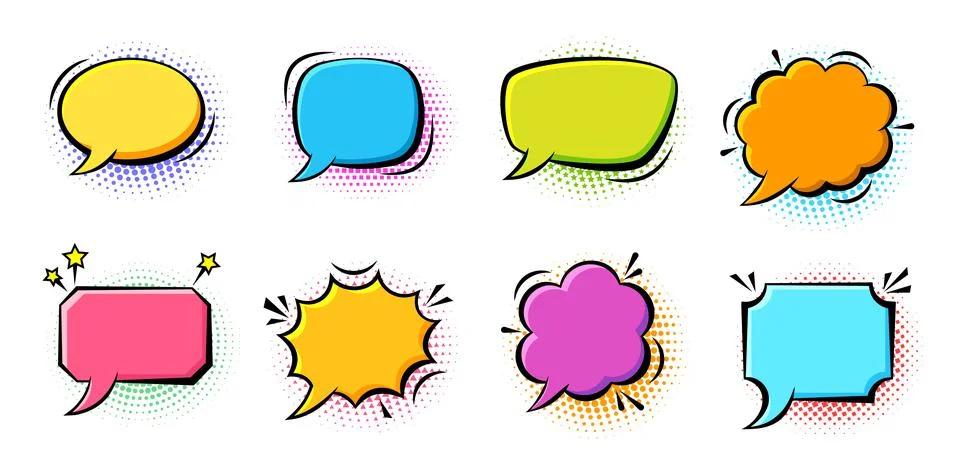 Speech bubble comic pop art halftone say text box Stock Illustration