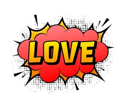 Speech bubble for comic text Love. Cartoon comic sign. Effects explosion. Illustrazione stock