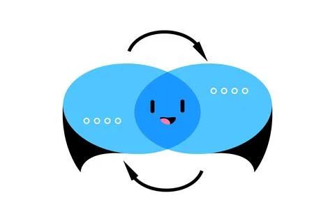 Speech bubble communication concept with cute blue character. Vector illust.. Stock Illustration