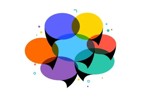 Speech bubble communication concept with overlapping colorful transparent c.. Stock Illustration
