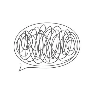 Speech bubble with complicated chaos of tangled thread inside Stock Illustration