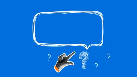 Speech bubble with copy space. Halftone pointing hand and question mark Stock Footage 331425885