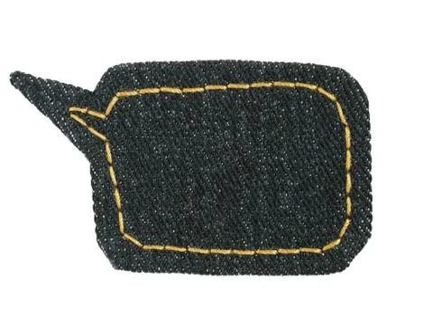 Speech Bubble of denim fabric. Isolated dialogue badge sticker of jeans fabri Stock Photos