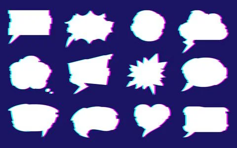 Speech bubble dialog banner chat glitch effect set Stock Illustration
