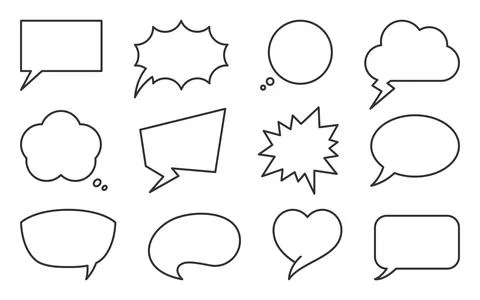 Speech bubble dialogue thought chat black line set Stock Illustration