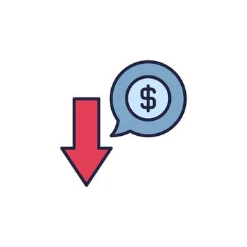 Speech Bubble with Dollar Sign and Arrow vector Devaluation colored icon 스톡 일러스트