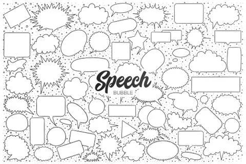 Speech bubble doodle set with black lettering Illustrazione stock