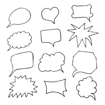 Speech bubble doodle set, line art style Stock Illustration