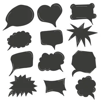 Speech bubble doodle silhouette, isolated on white Illustrazione stock
