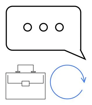 Speech bubble with dots, briefcase, and circular arrow symbolizing communicat Stock Illustration