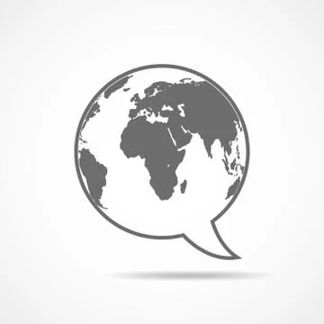 Speech bubble with Earth map inside. Vector illustration. Stock Illustration