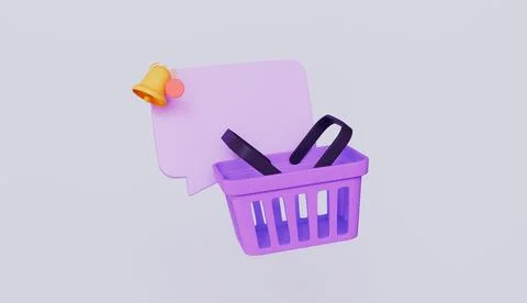 Speech bubble with empty copy space, Shopping basket with bell notification Stock Illustration