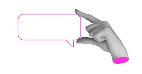 Speech bubble with empty space for feedback and communication. Pink outline Foto stock