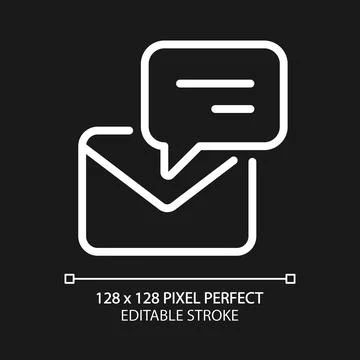 Speech bubble with envelope pixel perfect white linear icon for dark theme Ilustração Stock