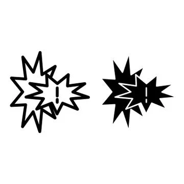 Speech bubble with exclamation mark line and glyph icon. Hazard symbol vector Illustrazione stock