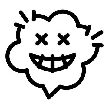 Speech bubble exploding with laughter with crosses for eyes and bared teeth Stock Illustration