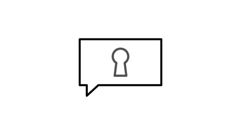 Speech bubble featuring a keyhole icon, symbolizing communication or access.. Stock Footage 333102488