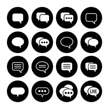 Speech bubble flat icons on black, communication and chat Stock Illustration