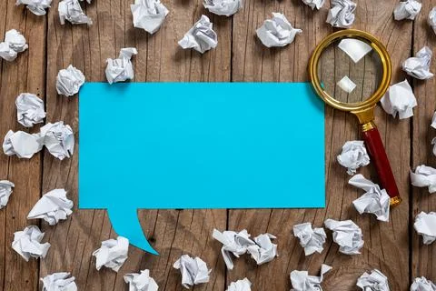 Speech Bubble On Floor With Important Data Written In With Paper Wraps And Stock Photos