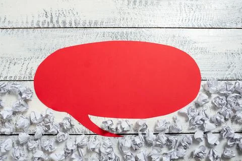 Speech Bubble On Floor With Important Information Written In With Paper Wraps Stock Photos