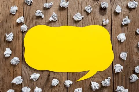 Speech Bubble On Floor With Important Information Written In With Paper Wraps Stock Photos