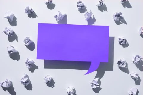 Speech Bubble On Floor With Important Information Written In With Paper Wraps Stock Photos
