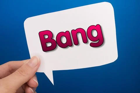 Speech bubble in front of colored background with Bang text. Foto stock