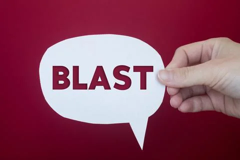 Speech bubble in front of colored background with Blast text. Foto stock