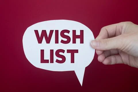 Speech bubble in front of colored background with Wish List text. Stock Photos