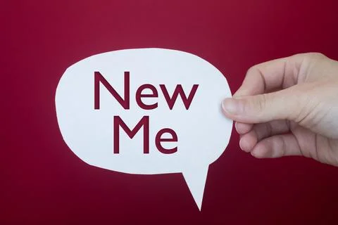 Speech bubble in front of colored background with New Me text. Stock Photos